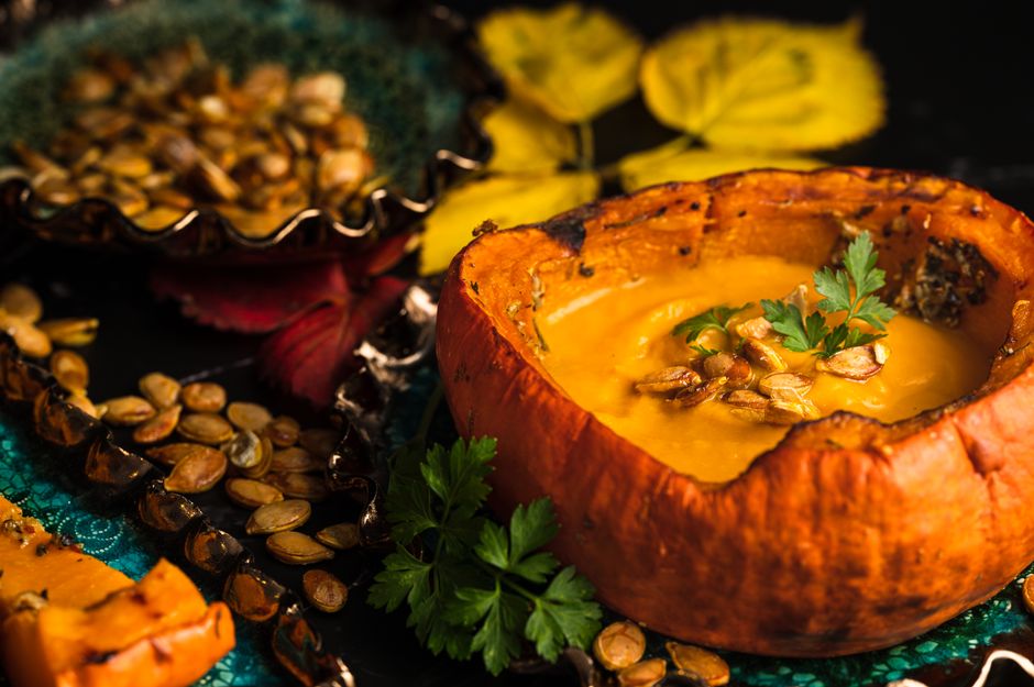 Creamy Pumpkin Soup with Toasted Seeds in 30 Minutes